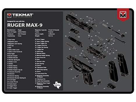 TekMat TEKR17RUGERMAX9 Ruger Max 9 Cleaning Mat Black/White Rubber 11"x17" Ruger Max 9 Parts Diagram