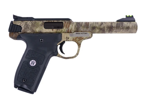 Smith & Wesson 10297 SW22 Victory Full Size Frame 22 LR 10+1 5.50" Kryptek Highlander Match Grade Steel Barrel & Frame, Black Textured Grip, Thumb Safety