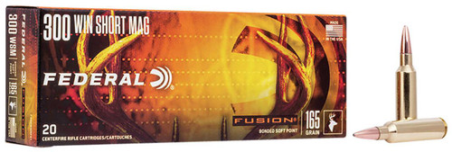Federal Fusion Hyper Velocity Centerfire Ammunition, 300 WSM, Bonded Soft Point, 165 Grain - 20 Cartridge Box ( 20 / 1 )