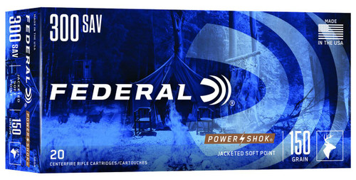 Federal Power-Shok Hyper Velocity Centerfire Ammunition, 300 Savage, Jacketed Soft Point, 150 Grain - 20 Cartridge Box ( 20 / 1 )
