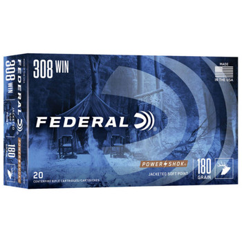 Federal Power-Shok Hyper Velocity Centerfire Ammunition, 308 Winchester, Jacketed Soft Point, 180 Grain - 20 Cartridge Box ( 20 / 1 )