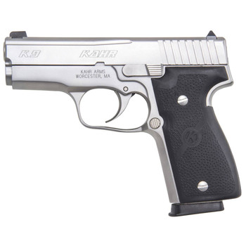 Kahr Arms K9093A K  9mm Luger Caliber with 3.50 Barrel 71 or 81 Capacity Overall Matte Stainless Steel Finish Serrated Slide  Textured Wraparound Black Polymer Grip UPC: 602686047012
