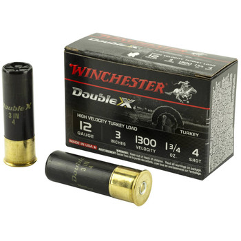 Winchester Double X 12 Gauge Shotshell Ammunition, 3 Inch, 1300 FPS, 1 1/8 Ounce, #4 Shot - 10 Cartridge Box ( 10 / 1 )