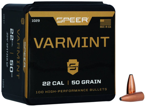 Speer 1029 Varmint  22 Cal .224 50 gr Jacketed Soft Point 100 Per Box 5 Case UPC: 076683010292