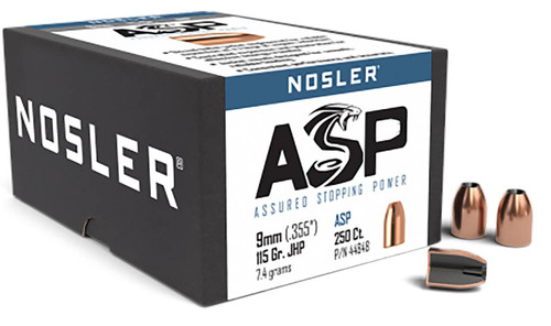 Nosler 44848 Assured Stopping Power  9mm .355 115 gr Jacketed Hollow Point 250 Per Box UPC: 054041448482