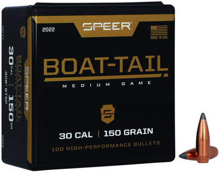 Speer 2022 BoatTail  30 Cal .308 150 gr Jacketed Soft Point Boat Tail 100 Per Box 5 Case UPC: 076683020222