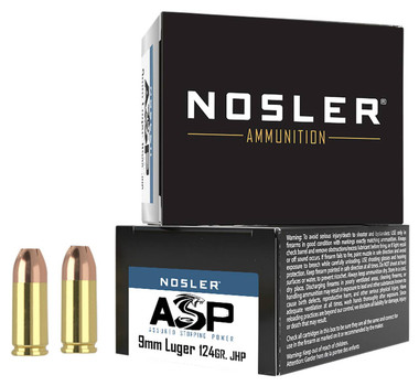 Nosler ASP Standard Velocity Centerfire Ammunition, 9mm Luger, Jacketed Hollow Point, 124 Grain - 20 Cartridge Box ( 20 / 1 )