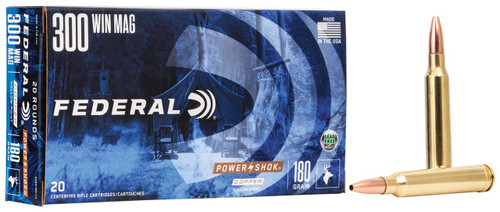 Federal Power-Shok Hyper Velocity Centerfire Ammunition, 300 Win Mag, Copper Hollow Point, 180 Grain - 20 Cartridge Box ( 20 / 1 )