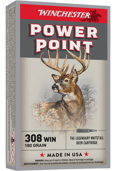 Winchester Power-Point Hyper Velocity Centerfire Ammunition, 308 Winchester, Power Point, 180 Grain - 20 Cartridge Box ( 20 / 1 )