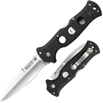 Cold Steel CS10AB Counter Point I 4 Folding Spear Point Plain Satin AUS10A SS Blade Black GrivEx Handle Includes Pocket Clip UPC: 705442017691