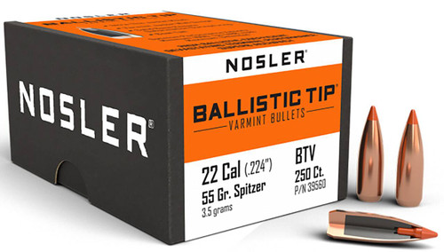 Nosler 39560 Ballistic Tip  22 Cal .224 55 gr Spitzer Point 250 Per Box UPC: 054041395601