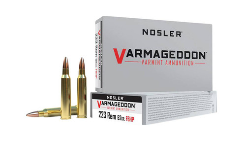 Nosler Varmageddon Hyper Velocity Centerfire Ammunition, 223 Remington, Flat Base Hollow Point, 62 Grain - 20 Cartridge Box ( 20 / 1 )