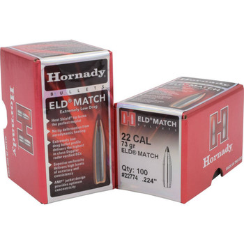 Hornady 22774 ELD Match  22 Cal .224 73 gr Extremely Low Drag Match 100 Per Box 25 Case UPC: 090255227741