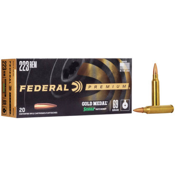 Federal Gold Medal Hyper Velocity Centerfire Ammunition, 223 Remington, Sierra MatchKing BTHP, 69 Grain - 20 Cartridge Box ( 20 / 1 )