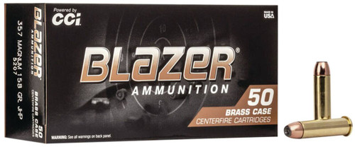 CCI Blazer Standard Velocity Centerfire Ammunition, 357 Magnum, Jacketed Hollow Point, 158 Grain - 50 Cartridge Box ( 50 / 1 )