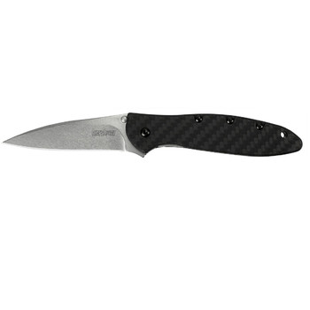 Kershaw 1660CF Leek  3 Folding Drop Point Plain Stonewashed CPM 154 SS Blade Black Carbon Fiber Handle Includes Pocket Clip UPC: 087171048550