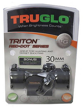 TruGlo TGTG8230B Triton  Black Anodized 1x 30mm 5 MOA Illuminated TriColor Dot Reticle Clamshell Packaging UPC: 788130016220