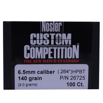 Nosler 26725 Custom Competition 6.5 Creedmoor .264 140 gr Hollow Point Boat Tail 100 Per Box UPC: 054041267250