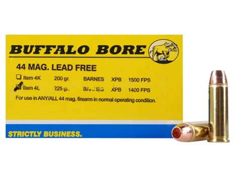 Buffalo Bore Ammunition 4L20 Buffalo-Barnes Strictly Business 44Rem Mag 225gr Barnes VOR-TX XPB Lead Free 20 Per Box/12 Case