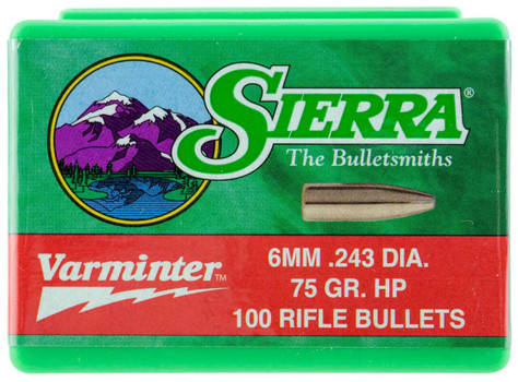 Sierra 1510 Varminter  6mm .243 75 gr Hollow Point 100 Per Box UPC: 092763015100