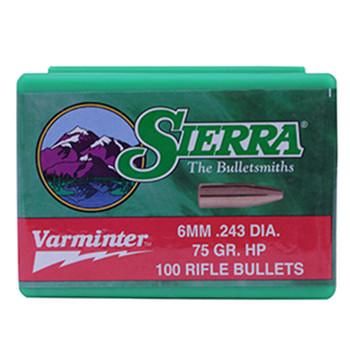 Sierra 1510 Varminter  6mm .243 75 gr Hollow Point 100 Per Box UPC: 092763015100