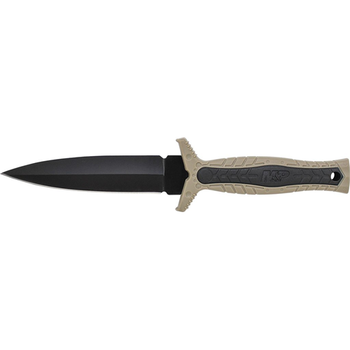 M&P Fixed Blade Boot Knife, Spear Point False Edge Blade, Rubberized Handle w/Brown Rubber Insert UPC: 028634709540