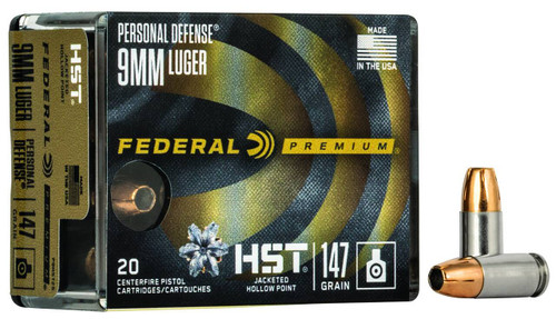 Federal Premium Personal Defense Subsonic Centerfire Ammunition, 9mm Luger, HST Jacketed Hollow Point, 147 Grain - 20 Cartridge Box ( 20 / 1 )