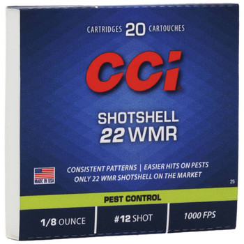 CCI Pest Control Subsonic Rimfire Ammunition, 22 WMR, #12 Lead Shot, 0.125 Ounce - 20 Cartridge Box ( 20 / 1 )