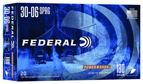 Federal Power-Shok Hyper Velocity Centerfire Ammunition, 30-06 Springfield, Jacketed Soft Point, 180 Grain - 20 Cartridge Box ( 20 / 1 )