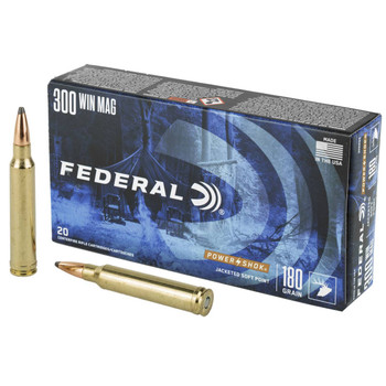 Federal Power-Shok Hyper Velocity Centerfire Ammunition, 300 Win Mag, Jacketed Soft Point, 180 Grain - 20 Cartridge Box ( 20 / 1 )