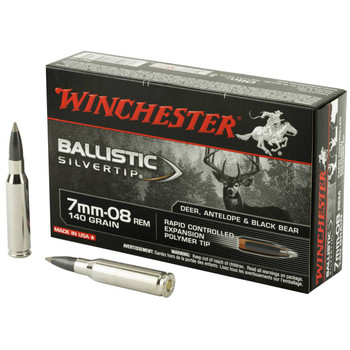 Winchester Ballistic Silvertip Hyper Velocity Centerfire Ammunition, 7mm-08 Remington, Rapid Controlled Expansion Polymer Tip, 140 Grain - 20 Cartridge Box ( 20 / 1 )