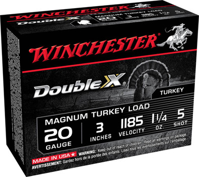 Winchester Double X 20 Gauge Shotshell Ammunition, 3 Inch, 1185 FPS, 1 1/4 Ounce, #5 Shot - 10 Cartridge Box ( 10 / 1 )