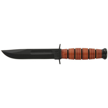 KaBar 1250 Short USMC 5.25 Fixed Clip Point Plain Black 1095 CroVan Blade Brown Leather Handle Includes Sheath UPC: 617717212505