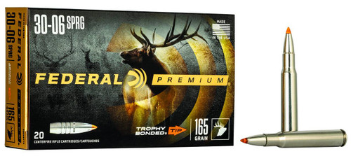 Federal Trophy Bonded Hyper Velocity Centerfire Ammunition, 30-06 Springfield, Trophy Bonded Tip, 165 Grain - 20 Cartridge Box ( 20 / 1 )