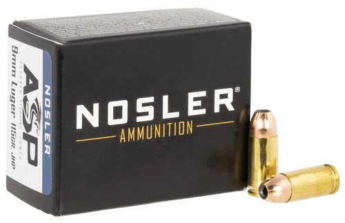Nosler ASP Standard Velocity Centerfire Ammunition, 9mm Luger, Jacketed Hollow Point, 115 Grain - 20 Cartridge Box ( 20 / 1 )