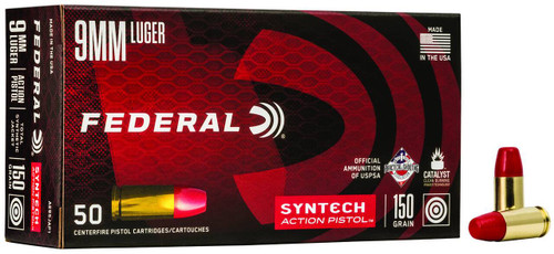 Federal Syntech Subsonic Centerfire Ammunition, 9mm Luger, Total Syntech Jacket Flat Nose, 150 Grain - 50 Cartridge Box ( 50 / 1 )