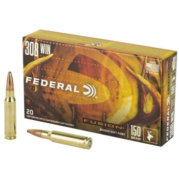 Federal Fusion Hyper Velocity Centerfire Ammunition, 308 Winchester, Bonded Soft Point, 150 Grain - 20 Cartridge Box ( 20 / 1 )