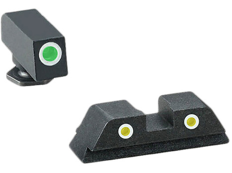 AmeriGlo GL115 Classic Tritium Sight Set for Glock Green Tritium White Outline Front Sight-Yellow Tritium White Outline Rear Sight