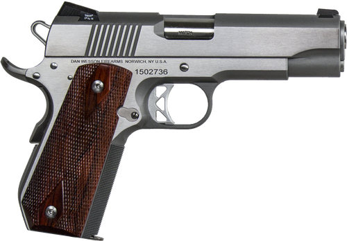Dan Wesson 01912 Commander Classic *CA Compliant 45 ACP 8+1 4.25" Stainless Match Grade Barrel, Brushed Stainless Steel Serrated Slide & Bobtail Frame, Wood Grip, Ambidextrous                         