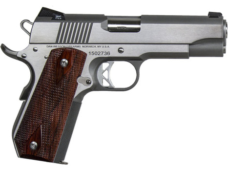 Dan Wesson 01912 Commander Classic *CA Compliant 45 ACP 8+1 4.25" Stainless Match Grade Barrel, Brushed Stainless Steel Serrated Slide & Bobtail Frame, Wood Grip, Ambidextrous