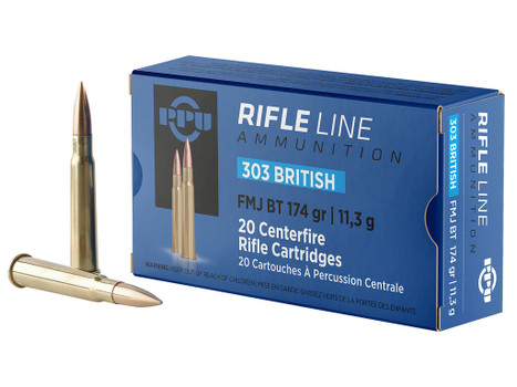 PPU PP303F Standard Rifle 303British 174gr Full Metal Jacket Boat Tail 20 Per Box/10 Case
