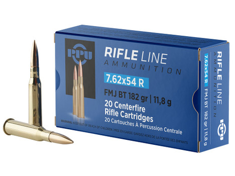 PPU PP76254F Metric Rifle 7.62x54mmR 182gr Full Metal Jacket Boat Tail 20 Per Box/10 Case