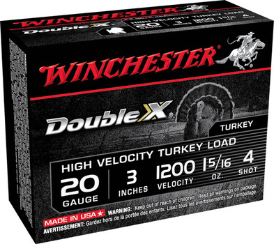 Winchester Double X 20 Gauge Shotshell Ammunition, 3 Inch, 1200 FPS, 1 3/8 Ounce, #4 Shot - 10 Cartridge Box ( 10 / 1 )
