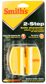 Smiths Products CCKS Knife Sharpener 2Step Fine Coarse Carbide Ceramic Sharpener Rubber Handle Yellow UPC: 027925190043