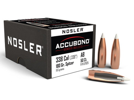 Nosler 57625 AccuBond 338Cal 180gr Spitzer Point Boat Tail 50/Box