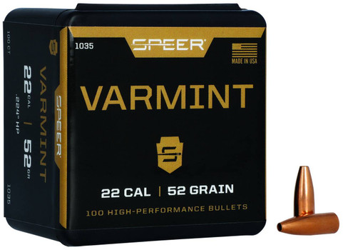 Speer 1035 Varmint  22 Cal .224 52 gr Hollow Point 100 Per Box 5 Case UPC: 076683010353