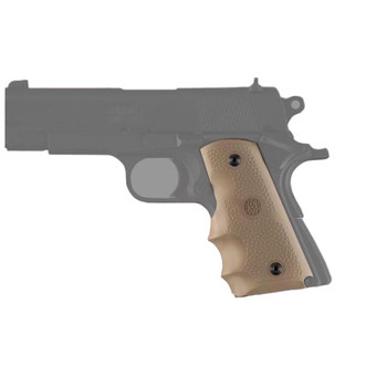 Hogue 43003 Rubber Grip  Cobblestone Desert Tan with Finger Grooves for 1911 Officer UPC: 743108430033