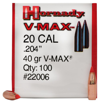 Hornady 22006 VMax  20 Cal .204 40 gr V Max 100 Per Box 40 Case UPC: 090255220063