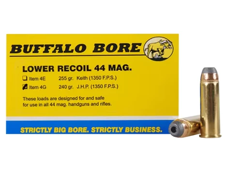 Buffalo Bore Ammunition 4G20 Low Recoil Strictly Business 44Rem Mag 240gr Jacket Hollow Point 20 Per Box/12 Case