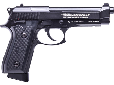 Crosman PFAM9B Full Auto Air Pistol CO2 177 BB 20rd Smooth Bore Brass Barrel, Blow Back Action, Fixed Front/Notched Rear Sights, Full Metal Frame, Black Polymer Grips, Selector Safety